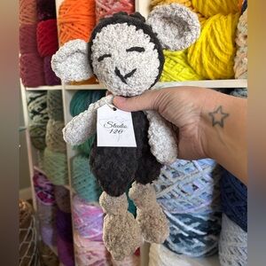 Handmade Crochet mini Black lamb knotted lovey
